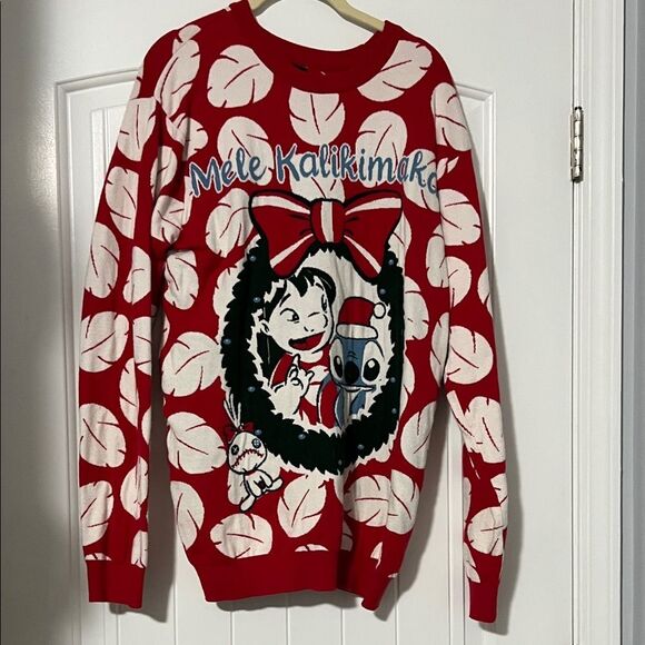 Lilo & Stitch Disney Christmas Ugly Sweater Mele Kalikimaka Tiki Red - Picture 1 of 7